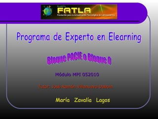 Programa de Experto en Elearning Módulo MPI 052010 Tutor: José Ramón Villanueva Daboin Bloque PACIE o Bloque 0 María  Zavalía  Lagos 