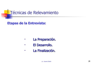 Etapas de la Entrevista: La Preparación. El Desarrollo. La Finalización. Técnicas de Relevamiento 