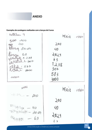 Unisa | Educação a Distância | www.unisa.br
51
ANEXO
Exemplos de sondagens realizadas com crianças de 9 anos
 