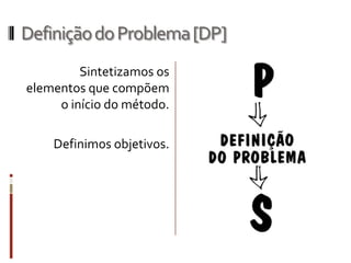 Definição do Problema [DP]
         Sintetizamos os
elementos que compõem
     o início do método.

    Definimos objetivos.
 