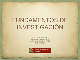 FUNDAMENTOS DE
INVESTIGACIÓN
ESCUELA DE POSGRADO
MAESTRÍA EN DOCENCIA
M. EN EDU. EDDIE WHAREZ
DIC. 05, 2105
 