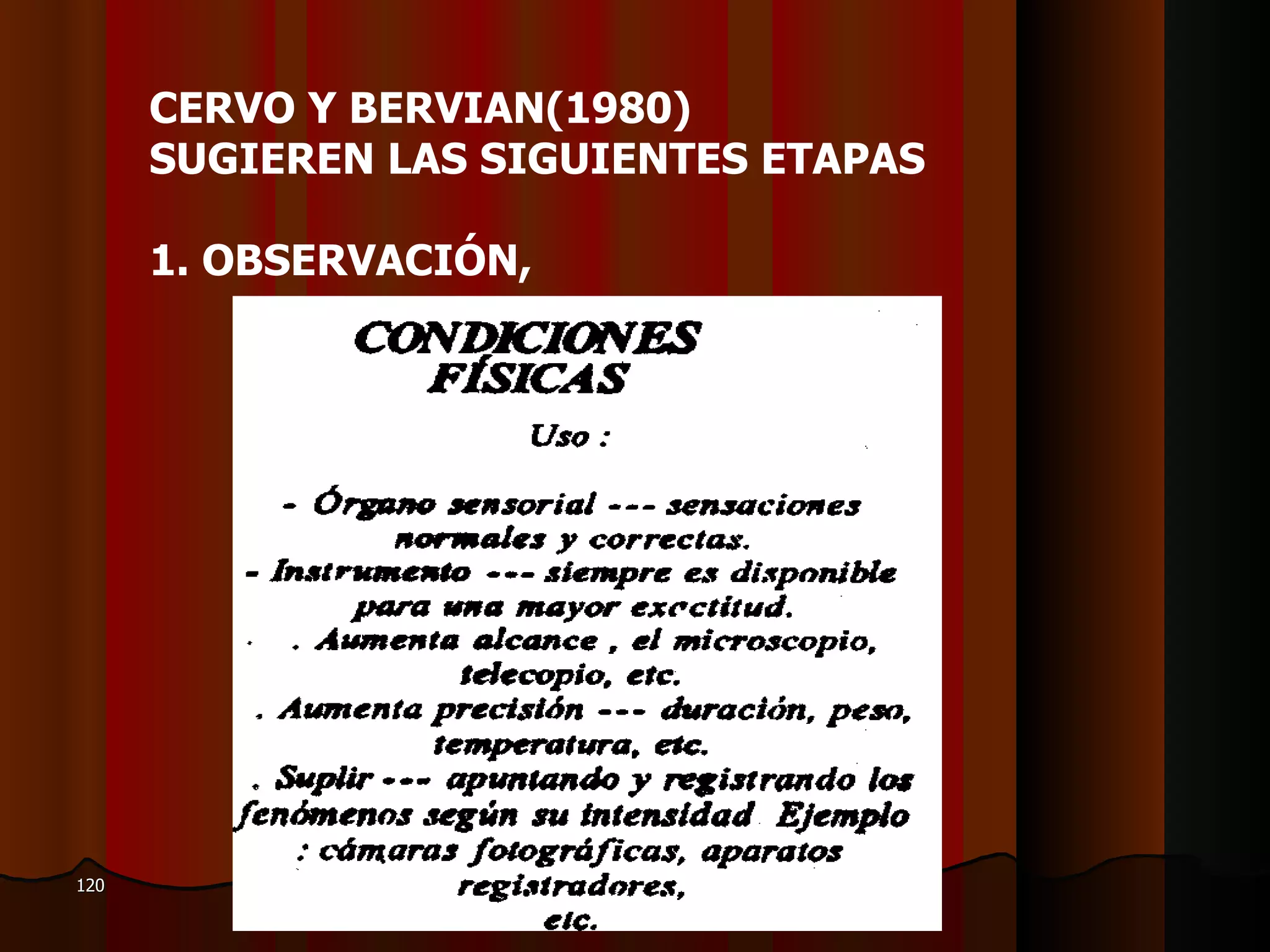 CERVO Y BERVIAN(1980)  SUGIEREN LAS SIGUIENTES ETAPAS    1. OBSERVACIÓN,  