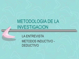 METODOLOGIA DE LA INVESTIGACION LA ENTREVISTA METODOS INDUCTIVO - DEDUCTIVO 