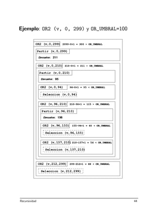 Ejemplo: OR2 (v, 0, 299) y OR_UMBRAL=100
Recursividad 44
 