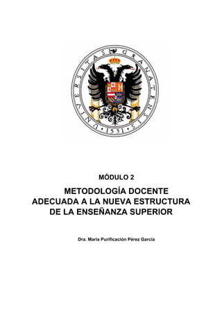 MÓDULO 2
METODOLOGÍA DOCENTE
ADECUADA A LA NUEVA ESTRUCTURA
DE LA ENSEÑANZA SUPERIOR
Dra. María Purificación Pérez García
 