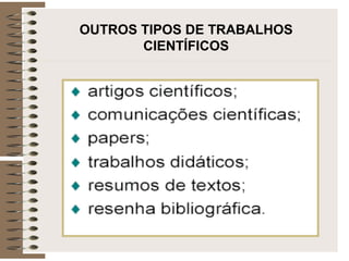 OUTROS TIPOS DE TRABALHOS
CIENTÍFICOS
 