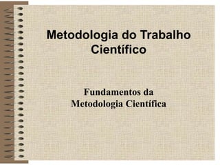 Metodologia do Trabalho Científico Fundamentos da Metodologia Científica 