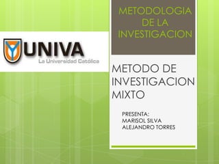 METODOLOGIA
     DE LA
 INVESTIGACION


METODO DE
INVESTIGACION
MIXTO
 PRESENTA:
 MARISOL SILVA
 ALEJANDRO TORRES
 