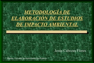 METODOLOGÍA DE
ELABORACIÓN DE ESTUDIOS
DE IMPACTO AMBIENTAL
Jesús Cabezas Flores
Mérida. Escuela de Administración Pública
 
