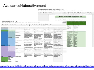 Avaluar col·laborativament 
sites.google.com/site/avaluemavalueuavaluen/eines-per-avaluar/rubriques/objectius- 
