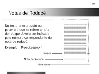 248
Notas de RodapéNotas de Rodapé
xxxxxxxxxxxxxxxxxxxxxxxxxxxxxxxxxxxxxxx
xxxxxxxxxxxxxxxxxxxxxxxxxxxxxxxxxxxxxxxnn
nnnnnnnnnnnnnnnnnnnnnnnnnnnnnnnnnnnn
nnnnnnnnnnnnnnnnnnnnnnnnnnnnnnnnnnnn
nnnnnnnnnnnnnnnnnnnnnnnnnnnnnnnnnnnn
nnnnnnnnnnnnnnnnnnnnnnnnnnnnnnnnnnnn
nnnnnnnnnnnnnnnnnnnnnnnnnnnnnnnnnnnn
nnnnnnnnnnnnnnnnnnnnnnnnnnnnnnnnnnnn
xxxxxxxxxxxxxxxxxxxxxxxxxxxxxxxxxxxxxxxnn
nnnnnnnnnnnnnnnnnnnnnnnnnnnnnnnnnnnn
nnnnnnnnnnnnnnnnnnnnnnnnnnnnnnnnnnnn
nnnnnnnnnnnnnnnnnnnnnnnnnnnnnnnnnnnn
nnnnnnnnnnnnnnnnnnnnnnnnnnnnnnnnnnnn
nnnnnnnnnnnnnnnnnnnnnnnnnnnnnnnnnnnn
nnnnnnnnnnnnnnnnnnnnnnnnnnnnnnnnnnnn
xxxxxxxxxxxxxxxxxxxxxxxxxxxxxxxxxxxxxxxnn
nnnnnnnnnnnnnnnnnnnnnnnnnnnnnnnnnnnn
nnnnnnnnnnnnnnnnnnnnnnnnnnnnnnnnnnnn
nnnnnnnnnnnnnnnnnnnnnnnnnnnnnnnnnnnn
nnnnnnnnnnnnnnnnnnnnnnnnnnnnnnnnnnnn
nnnnnnnnnnnnnnnnnnnnnnnnnnnnnnnnnnnn
nnnnnnnnnnnnnnnnnnnnnnnnnnnnnnnnnnnn
Nota de Rodapé
No texto, a expressão ou
palavra a que se refere a nota
de rodapé deverá ser indicada
pelo número correspondente da
nota de rodapé.
Exemplo: Broadcasting 1
Margem
Última linha
 