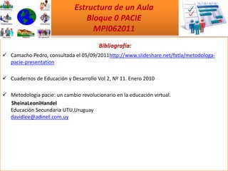 Rubrica de Evaluación: Se presenta un documento para que sirva de guía y así el participante pueda cumplir a cabalidad las actividades planificadas para el módulo, con tiempos de entrega y su respectiva valoración.  Estructura de un Aula     Bloque 0 PACIE  MPI062011Sección de Comunicación:Cartelera en Línea: Foro informativo, versión digital de la cartelera de una clase convencional, donde se colocan todos los avisos de importancia, como las actividades que hay que realizar, fechas de entrega de evaluaciones, novedades sobre las actividades del curso y presentación de calificaciones.  Se hace la recomendación de visitarla regularmente. 