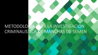 METODOLOGIA PARA LA INVESTIGACION
CRIMINALISTICA DE MANCHAS DE SEMEN
 