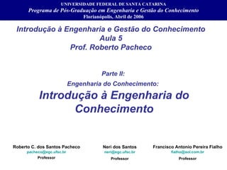 Introdução à Engenharia e Gestão do Conhecimento Aula 5 Prof. Roberto Pacheco Roberto C. dos Santos Pacheco [email_address...