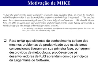 Motivação de MIKE <ul><li>Para evitar que sistemas de conhecimento sofram dos mesmos problemas de produtividade que os sis...