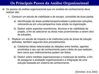 Os Principais Passos da Análise Organizacional (Schreiber. et al, 2002) <ul><li>Os passos da análise organizacional que um...