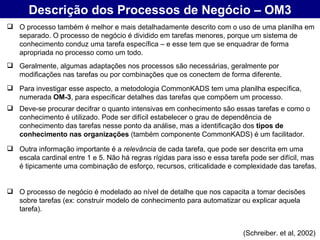 Descrição dos Processos de Negócio – OM3 <ul><li>O processo também é melhor e mais detalhadamente descrito com o uso de um...
