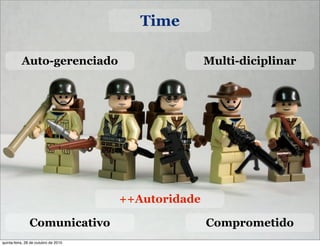 Time
Auto-gerenciado
Comprometido
Multi-diciplinar
Comunicativo
++Autoridade
quinta-feira, 28 de outubro de 2010
 