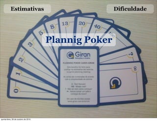 Plannig Poker
Estimativas Dificuldade
quinta-feira, 28 de outubro de 2010
 