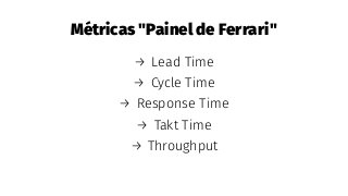 Métricas "Painel de Ferrari"
→ Lead Time
→ Cycle Time
→ Response Time
→ Takt Time
→ Throughput
 