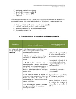 	5. O MODELO DE AUTO-AVALIAÇÃO DA BE: METODOLOGIAS DE OPERACIONALIZAÇÃO (PARTE I)