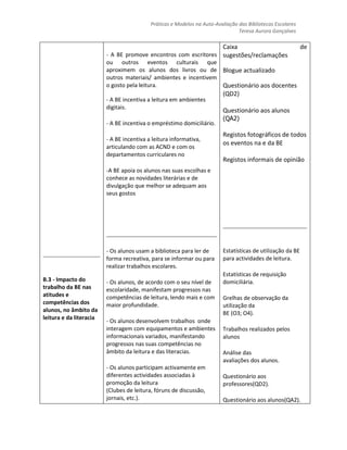 	5. O MODELO DE AUTO-AVALIAÇÃO DA BE: METODOLOGIAS DE OPERACIONALIZAÇÃO (PARTE I)