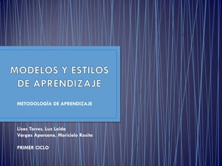 METODOLOGÍA DE APRENDIZAJE
Licas Torres, Luz Loida
Vargas Aparcana, Maricielo Rosita
PRIMER CICLO
 
