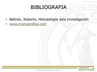 Experimentación científica: Implica alteración controlada de las condiciones naturales, de tal forma que el investigador creara modelos, reproducirá condiciones, abstraerá rasgos distintivos del objeto o del problema.Derechos reservados U.D.C.A