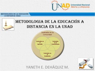 METODOLOGÍA DE LA EDUCACIÓN
   A DISTANCIA UNAD



              METODOLOGIA DE LA EDUCACIÓN A
                  DISTANCIA EN LA UNAD




                        YANETH E. DEHÁQUIZ M.
 