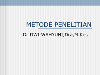METODE PENELITIAN
Dr.DWI WAHYUNI,Dra,M.Kes

 