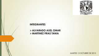 INTEGRANTES
ALVARADO AXEL OMAR
MARTINEZ FRIAS TANIA
MARTES 13 OCTUBRE DE 2015
 