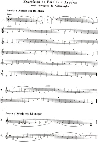 Exercíciosde Escalase Arpejos
com variações de Articulação
Escalase Arpejos em Dó Maior
J=60
Escala e Arpejo em Lá menor
 