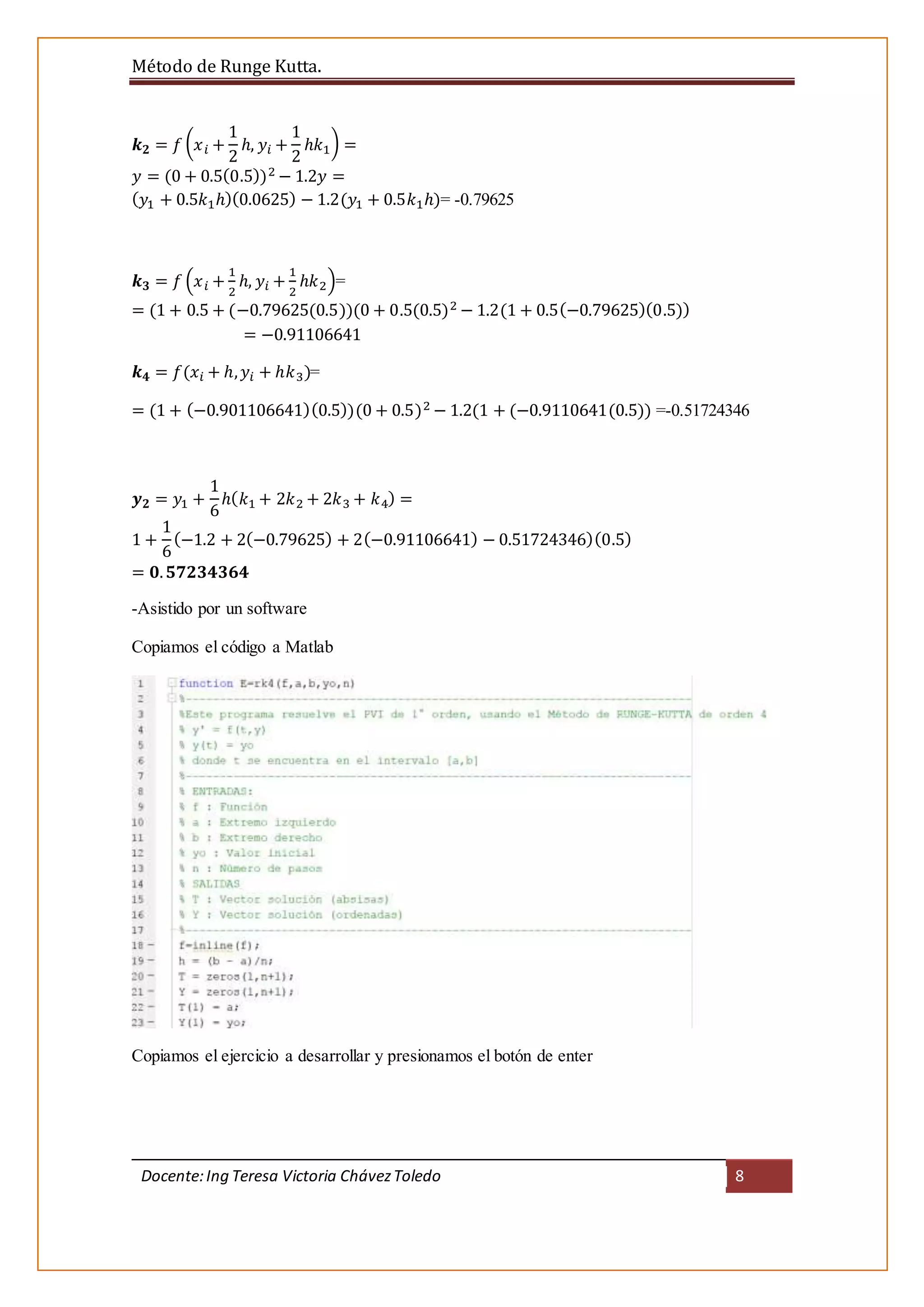 Metodo de Runge Kutta en Matlab | DOCX | Physics | Science