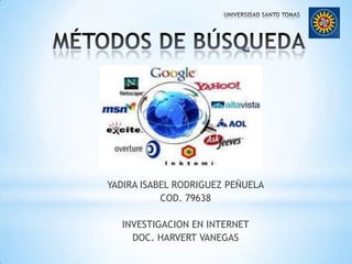 MÉTODOS DE BÚSQUEDA YADIRA ISABEL RODRIGUEZ PEÑUELA COD. 79638 INVESTIGACION EN INTERNET DOC. HARVERT VANEGAS  