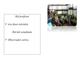 Rol profesor
 tres fases iniciales
Rol del estudiante
 Observador activo.
 