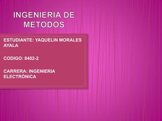 ESTUDIANTE: YAQUELIN MORALES
AYALA
CODIGO: 8402-2
CARRERA: INGENIERIA
ELECTRÓNICA
 