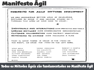 Todos os Métodos Ágeis são fundamentados no Manifesto Ágil
Manifesto Ágil
 