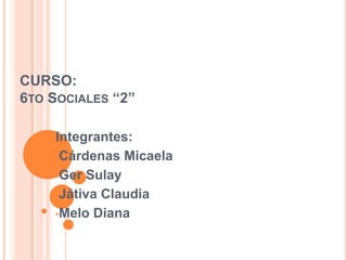 CURSO:
6TO SOCIALES “2”

    Integrantes:
    •Cárdenas Micaela

    •Ger Sulay

    •Játiva Claudia

    •Melo Diana
 
