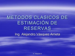 METODOS CLASICOS DE
ESTIMACIÒN DE
RESERVAS
Ing. Alejandro Vásquez Arrieta
A. Vásquez A. 1
 