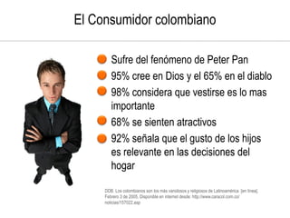 El Consumidor colombiano

    • Sufre del fenómeno de Peter Pan
    • 95% cree en Dios y el 65% en el diablo
    • 98% con...