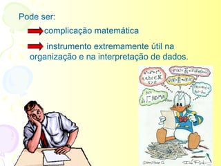 Pode ser:
      complicação matemática
      instrumento extremamente útil na
  organização e na interpretação de dados.
 