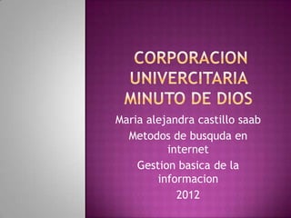 Maria alejandra castillo saab
  Metodos de busquda en
          internet
    Gestion basica de la
        informacion
            2012
 