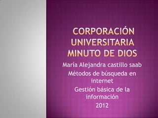María Alejandra castillo saab
 Métodos de búsqueda en
          internet
    Gestión básica de la
        información
            2012
 