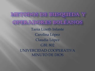 Tania Lizeth Infante
       Carolina López
       Claudia López
          GBI: 802
UNIVERCIDAD COOPERATIVA
     MINUTO DE DIOS
 