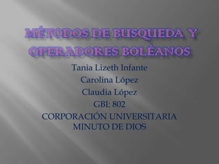 Tania Lizeth Infante
       Carolina López
       Claudia López
          GBI: 802
CORPORACIÓN UNIVERSITARIA
     MINUTO DE DIOS
 