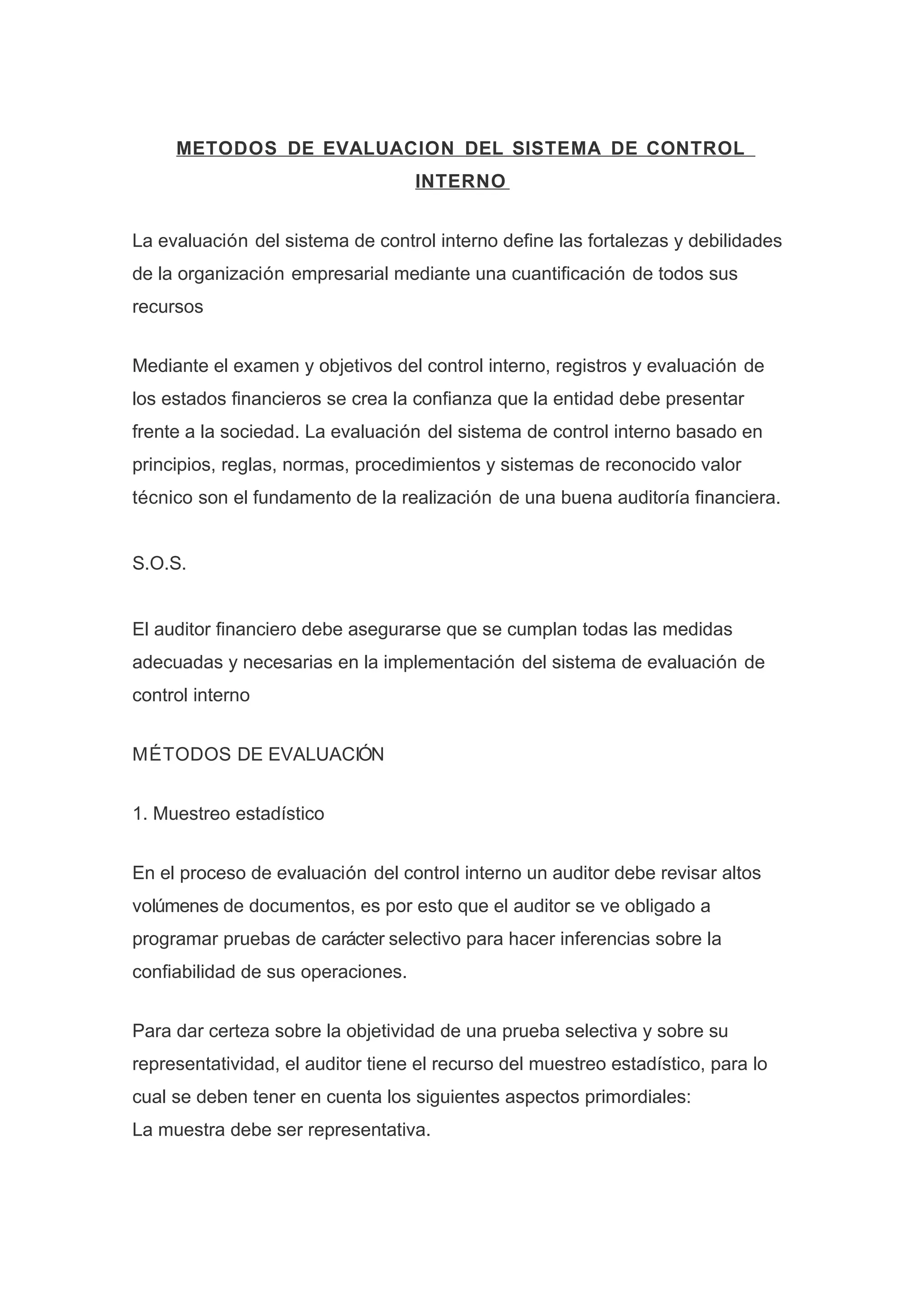 Metodos de evaluacion del sistema de control interno | DOC