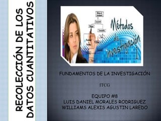 FUNDAMENTOS DE LA INVESTIGACIÓN
ITCG
EQUIPO #8
LUIS DANIEL MORALES RODRIGUEZ
WILLIAMS ALEXIS AGUSTIN LAREDO

 