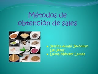 Métodos de
obtención de sales
 Jessica Anahí Jerónimo
De Jesús
 Lluvia Méndez Larrea
 