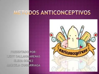 METODOS anticonceptivos PRESENTADO POR: LEIDY DALLANA ARENAS ELENA GOMEZ MARCELA CHAVARRIAGA 