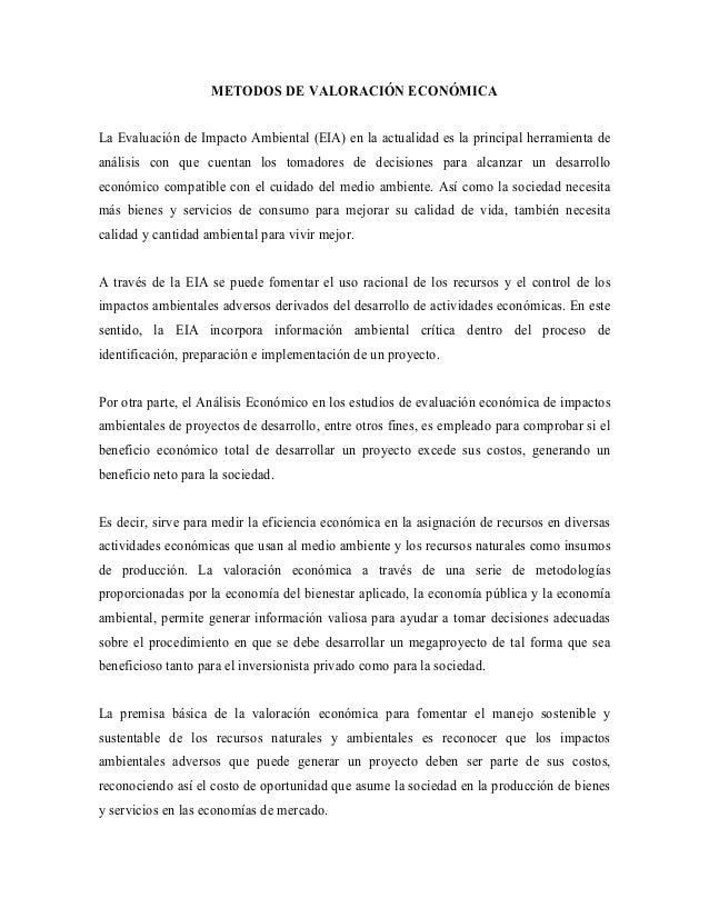 Metodos de valoracion economica